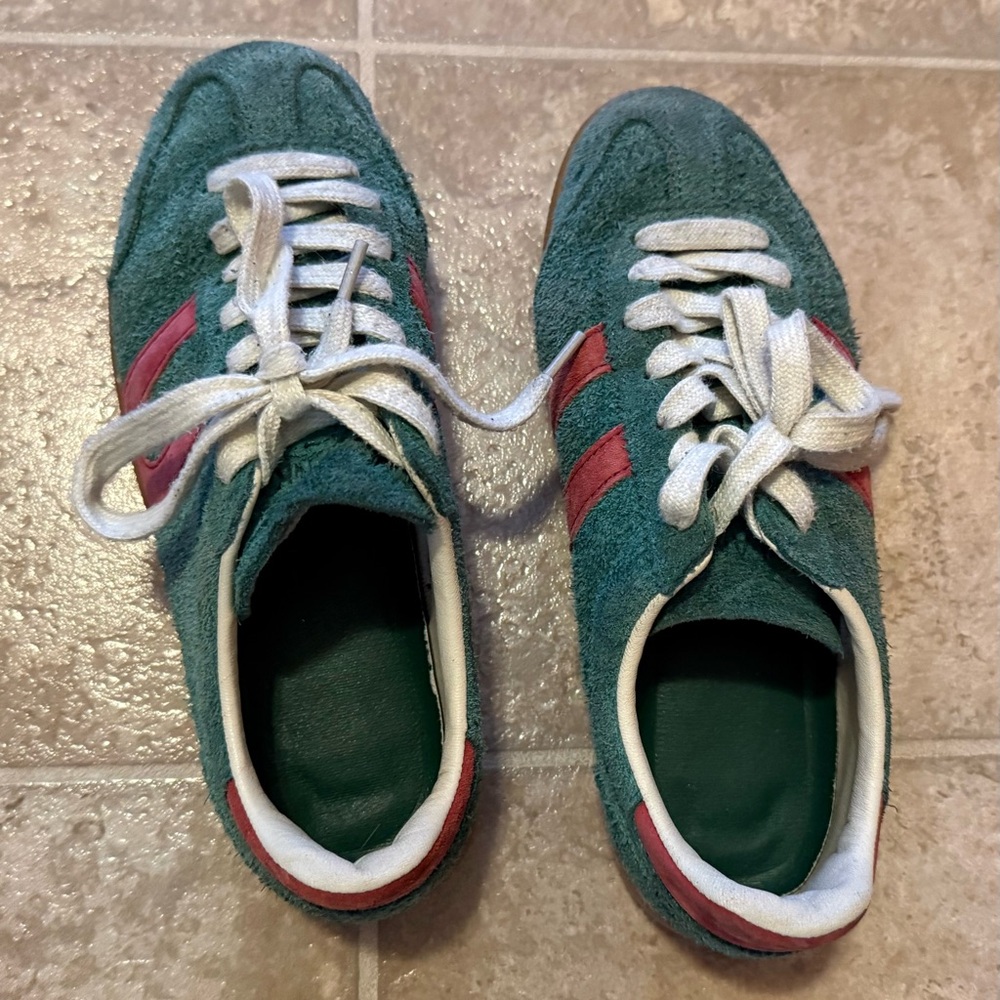 Green and Pink Suede Sneakers